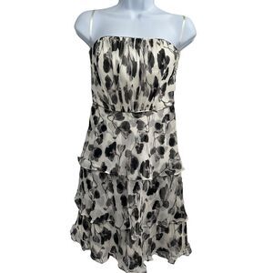 WHBM Silk Dress Cream Floral Whimsical Fairy Cottage Ruffle Cocktail Size‎ 0 New